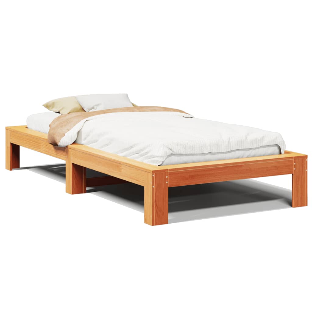 Bed Frame without Mattress Wax Brown 90x200 cm Solid Wood Pine